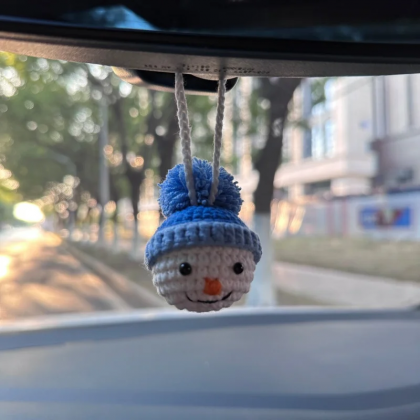 Christmas Car Hanging Blue Hat Snowman Year..