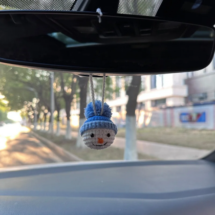 Christmas Car Hanging Blue Hat Snowman Year..