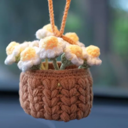 Cute Potted Plants Crochet Car Basket,hanging..