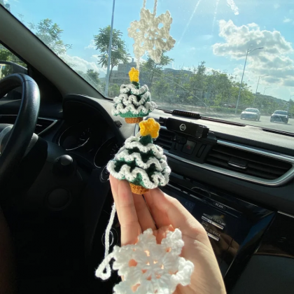 Cute Crochet Christmas Tree Car Pendant,christmas..