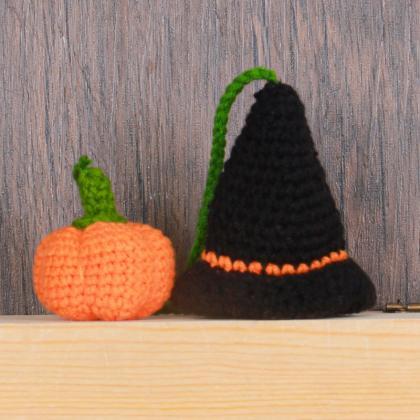 Halloween Car Accessories Crochet Pumpkin Car..
