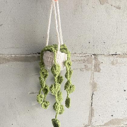 Cute potted plants crochet car mirror hanging accessories..