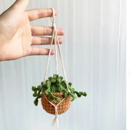 Boho Car Plant Crochet Hanging Basket, Hanging..