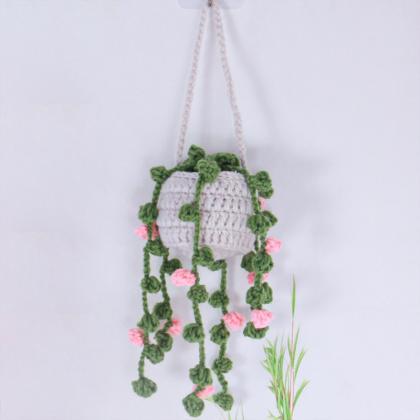 Cute Potted Plants Crochet Car Basket,hanging..