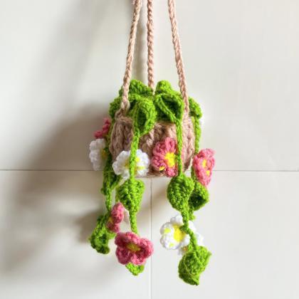 Handmade Crochet Flowers Car Hanging Plant Cute..
