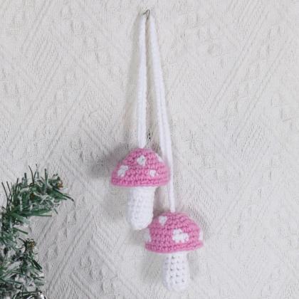 Cute Crochet Mushroom Charm For Car Mirror Hanging..