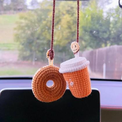 Cute Car Charms Knitted Donut Drinks Car..