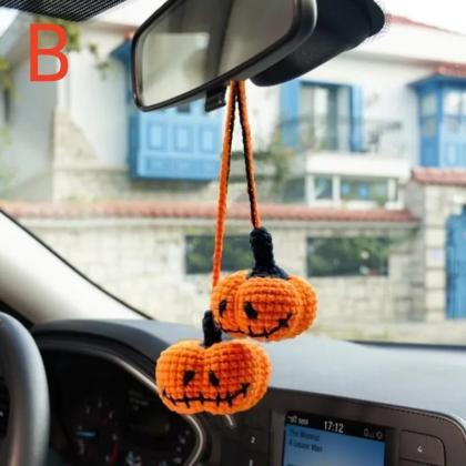 Halloween Crochet Pumpkin Car Mirror Decorative..