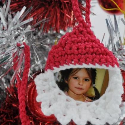 Crochet Christmas Photo Frame Pendant, Christmas..
