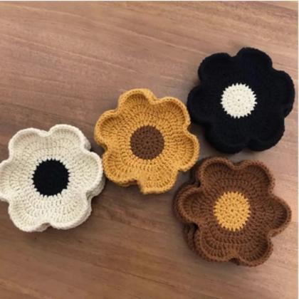 Crochet Coasters Hand Colorful Round Crochet Table..
