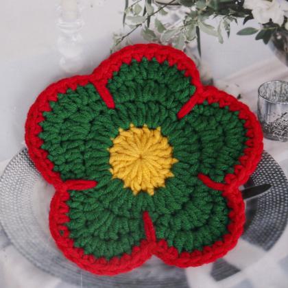 1pc Hand Knitted Coaster Santa Merry Christmas..