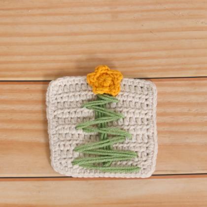 Knitted Sunflower Coaster Hand Woven Flower..