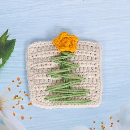 Knitted Sunflower Coaster Hand Woven Flower..