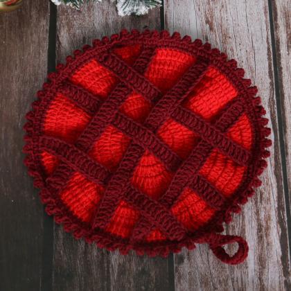 Round Knitted Strawberry Table Place Mat Pad..