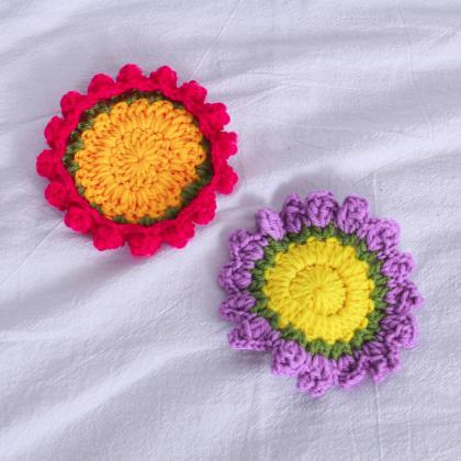 Colorful Flower Round Cotton Crochet Table Place..