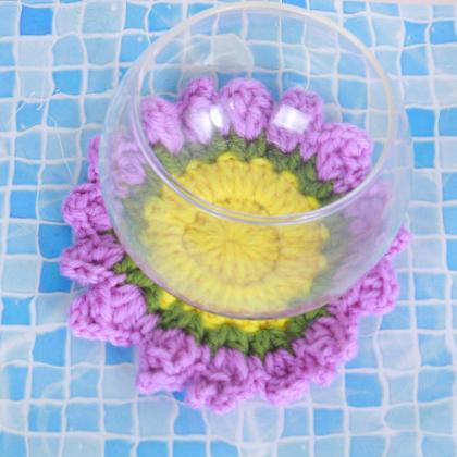 Colorful Flower Round Cotton Crochet Table Place..