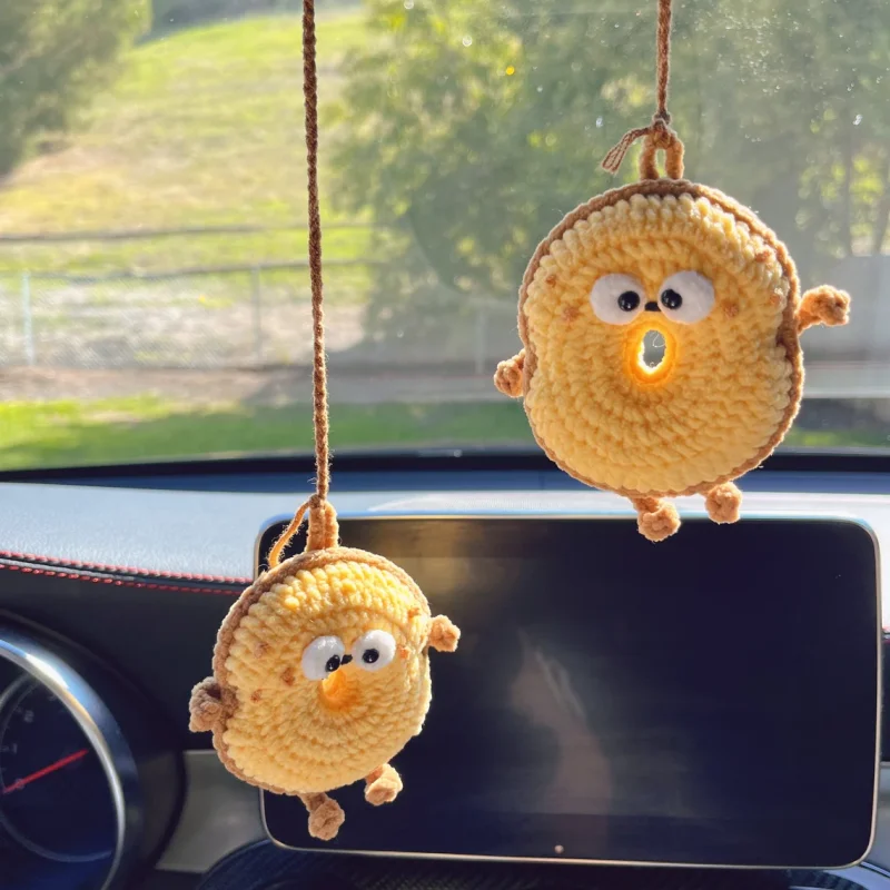 Cute Car Hanging Charm Knitted Bakery Car Decoration Cute Handmade Knitted Charm Biscuit Charm Car Interior Accessories Cute Home Decor