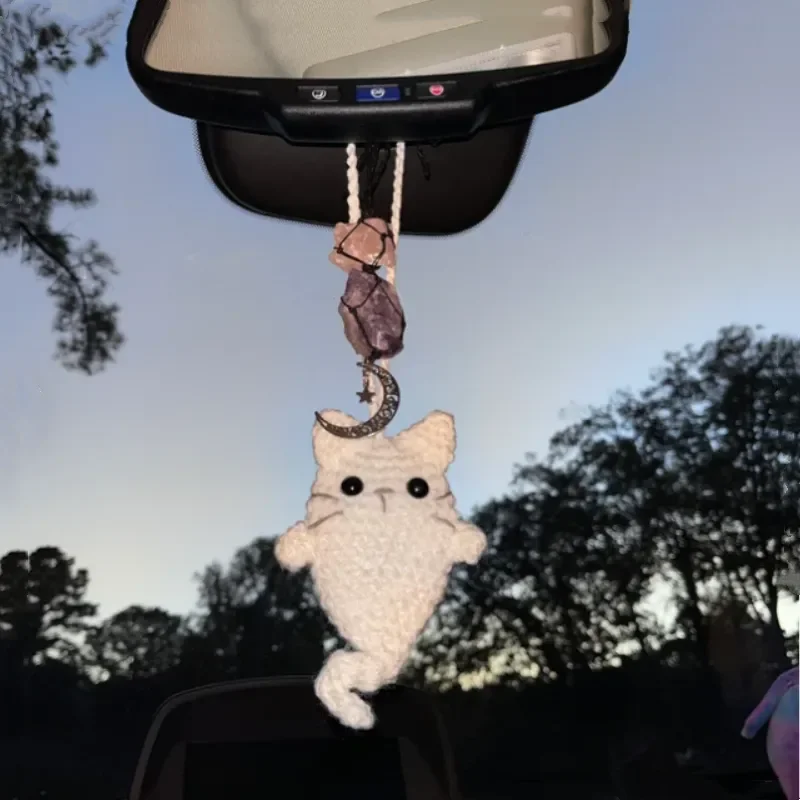 Cute Car Hanging Ghost Cat Car Hanging Pendant, Rearview Mirror, Car Accessories, Interior Decoration, Auto Decor