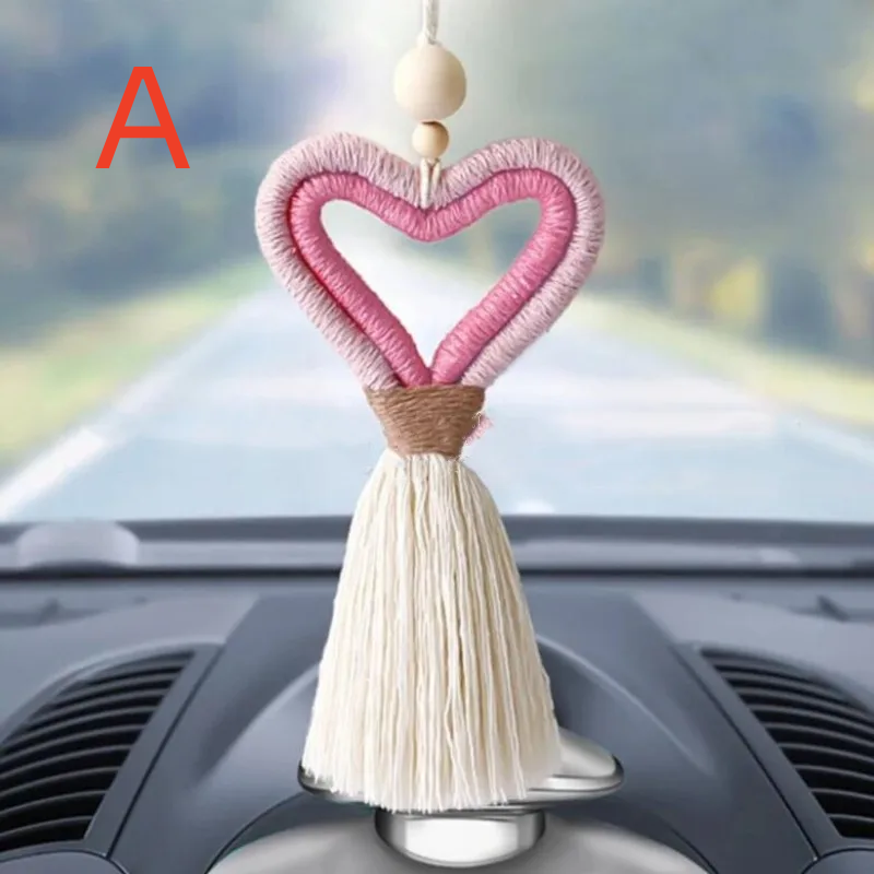 Creative Heart-shaped Car Pendant Handmade Cotton Rope Woven Love Hanging Ornament Auto Decoration, Nordic Style Car Accessories