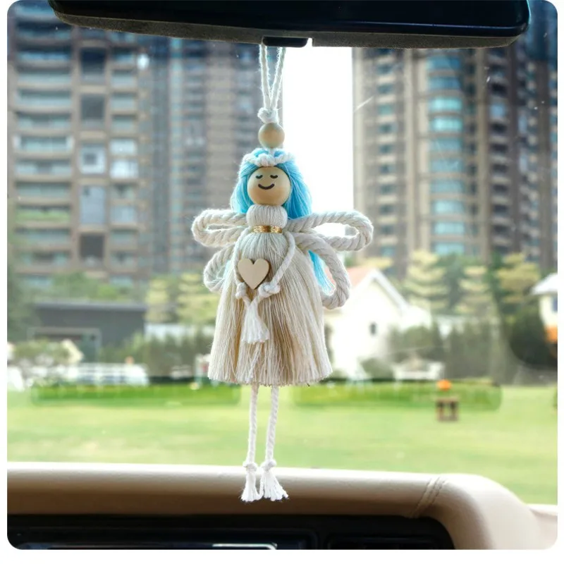 Cute Crochet Car Hanging Decor Mirror Decoration Personality Girl Cute Sunny Doll Creative Plush Pendant Car Decoration