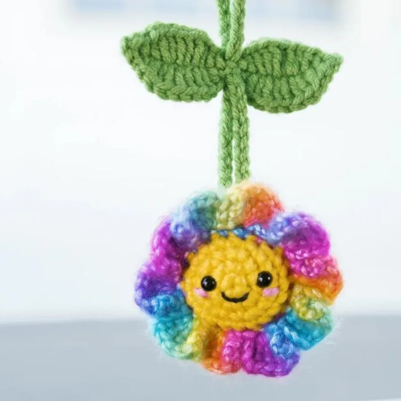 Car Hanging Ornaments Crochet Flowers Pendant Woven Car Hanging Ornaments Hand Knitted Car Charms Home Decor For Women Gifts