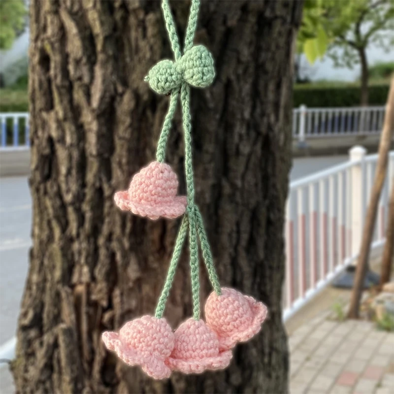 Hand-knitted Bell Orchid Flower Pendant Car Rearview Mirror Decoration Key Ring Charms Gift