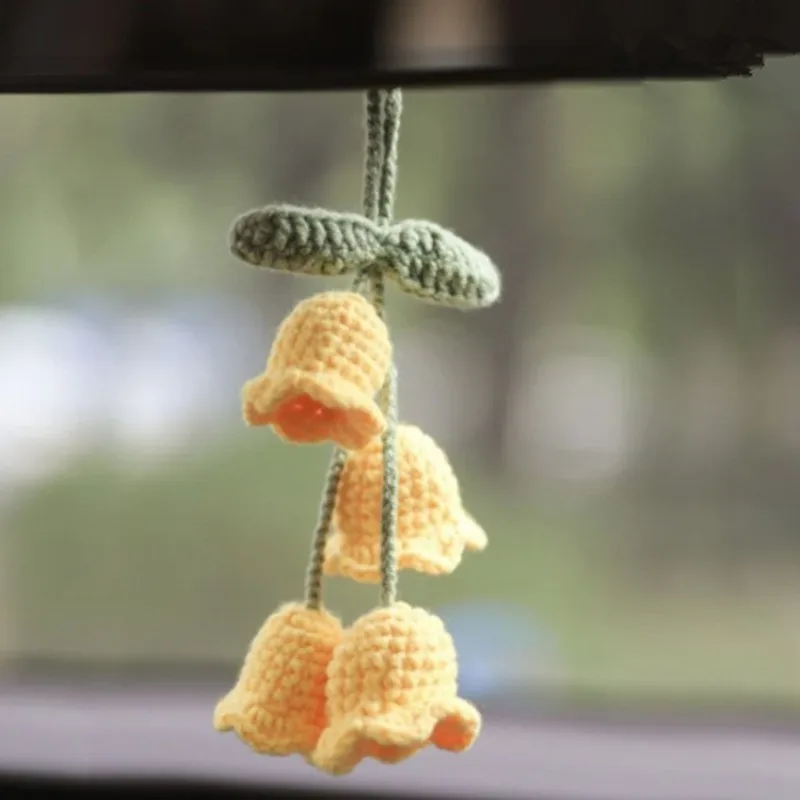 Car Interior Hanging Accessories Cute Car Accessories Bellflower Hand Knitted Car Pendant Rear View Mirror Accessories Hanging