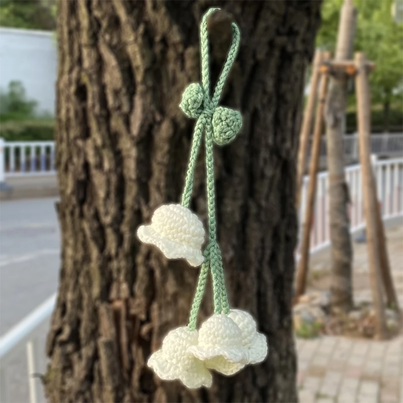 Handmade Knitted Keychain Keyring For Women Girl Crocheted Wind Chimes Flower Bag Pendants Car Key Ring Handbag Charms Gift