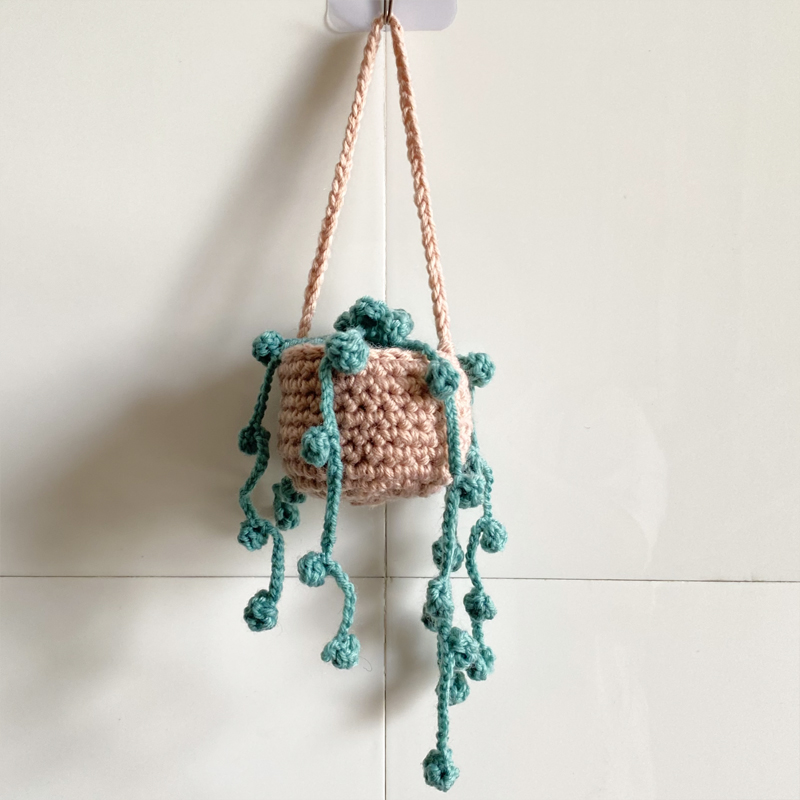 Cute Potted Plants Crochet Car Basket,hanging Plant Crochet For Car Decor,car Ornament Rear View Mirror Hanging Accessories