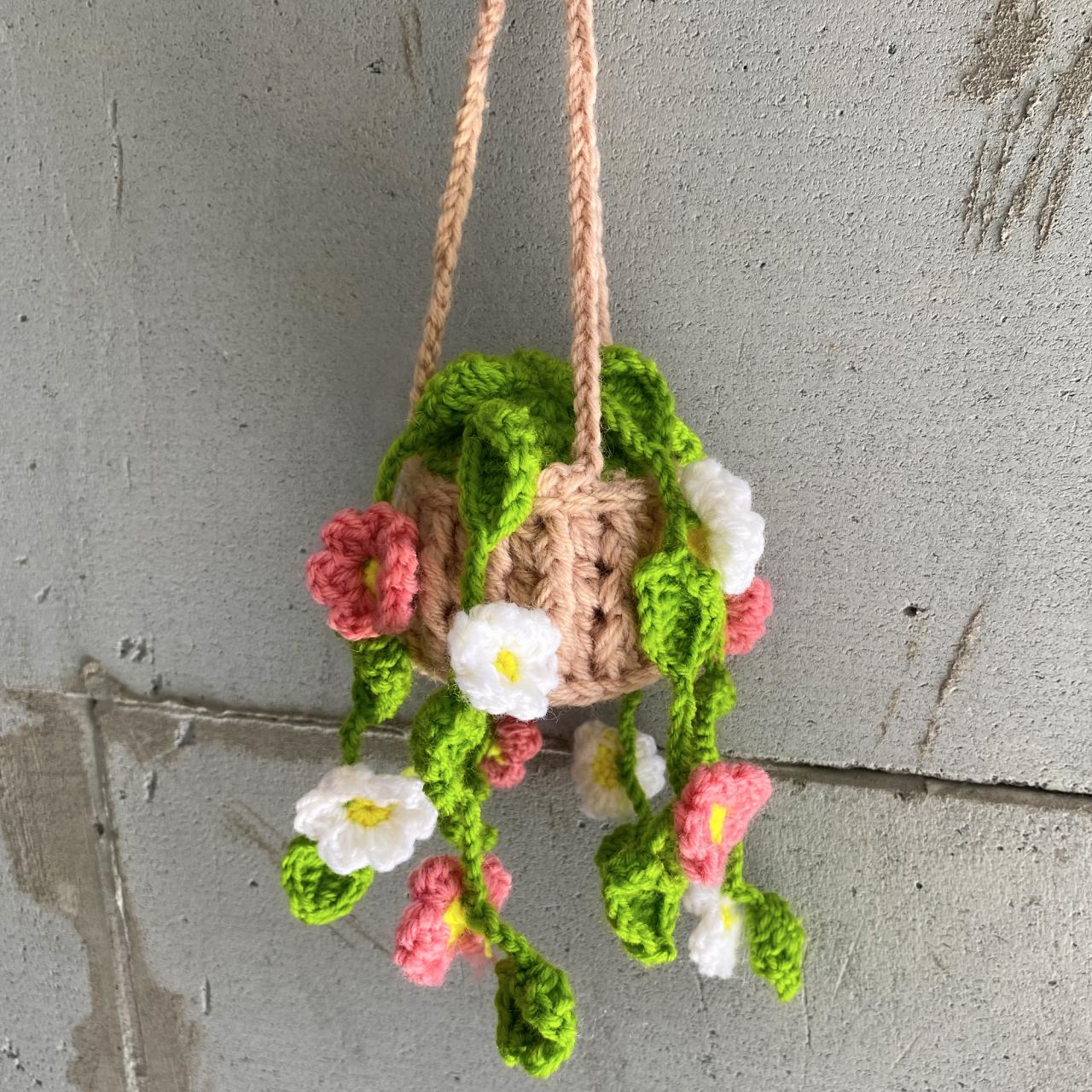Handmade Crochet Swing Specter Animal Car Mirror, Hanging Flower Decor,  Teens Interior Rear View Mir on Luulla