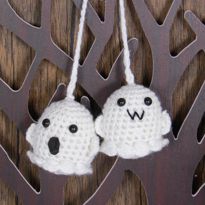 Halloween Crochet Ghost Charm Hanging Pendant For Women, Car Accessories, Cute, Soft, Plush, Hanging, Bag Decor, Gift