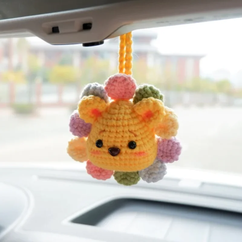 Cute Piggy Rabbit Bear Car Mirror Hanging Accessories, Handmade Colorful Crochet, Diy Decor, Interior Ornaments