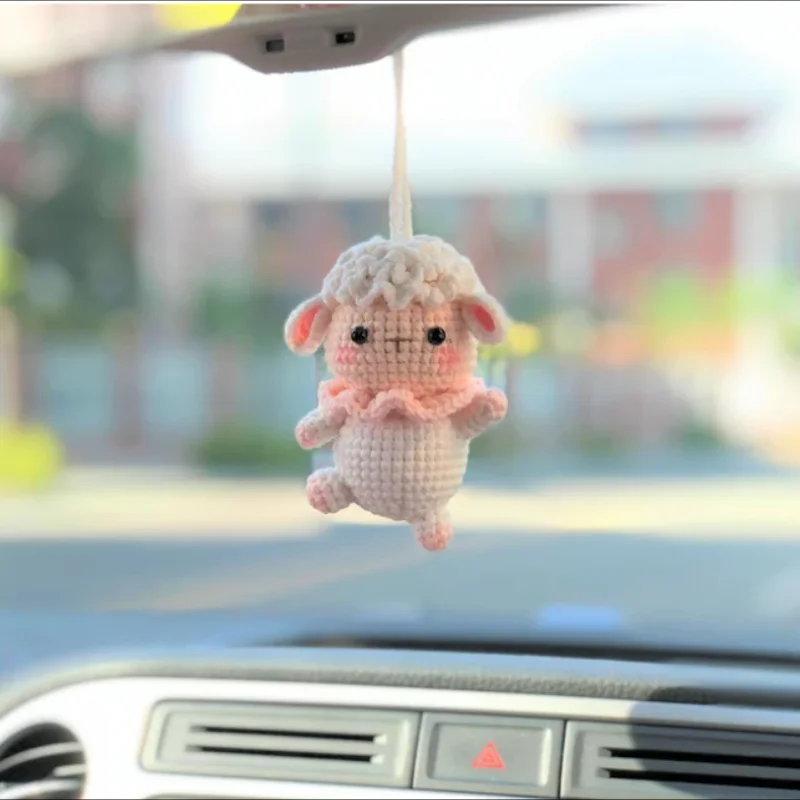 Handmade Knitted Lamb Pendant For Children's Room Decorations, Wool Car Accessories, Knitted Safety, Hand Woven Animal, Cute