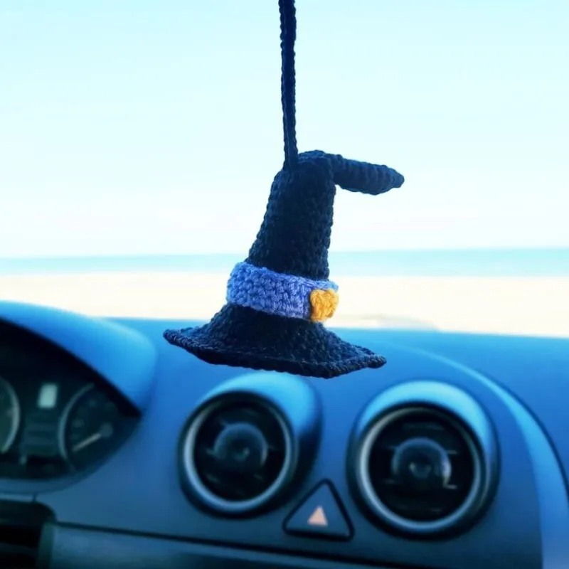 Halloween Handmade Witch Hat Car Hanging Pendant, Decoration Car Decor, Witch Charm, Rearview Mirror, Door And Window