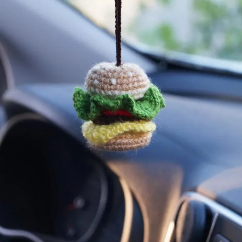 Creative Hamburger Car Pendant, Handmade Cotton Rope Woven Love Hanging Ornament, Auto Decoration, Nordic Style Car Accessories