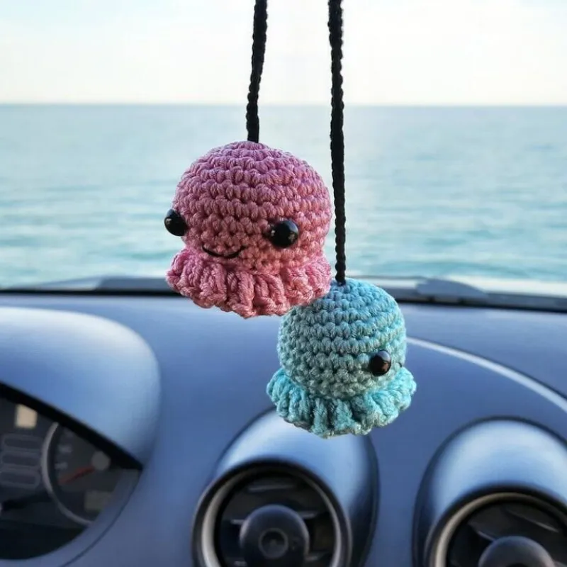 Handmade Crochet Swing Specter Animal Car Mirror, Hanging Flower Decor, Teens Interior Rear View Mirror Accessories, Gadgets