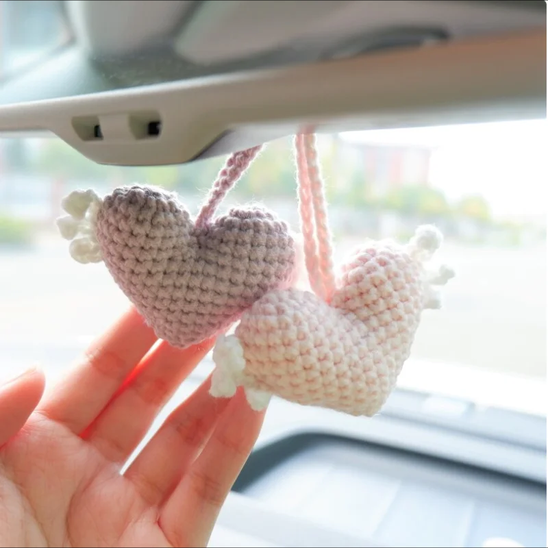 Creative Heart-shaped Car Pendant Handmade Cotton Rope Woven Love Hanging Ornament, Auto Decoration, Nordic Style Car Accessories