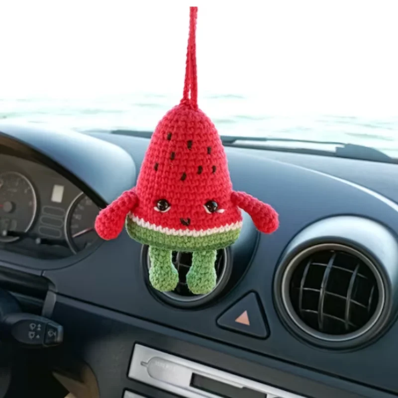 Cute Watermelon Car Key Chains Handmade Soft Pendant For Car Decoration Car Decor Red And Green Ornament, Kids Toy Accessories
