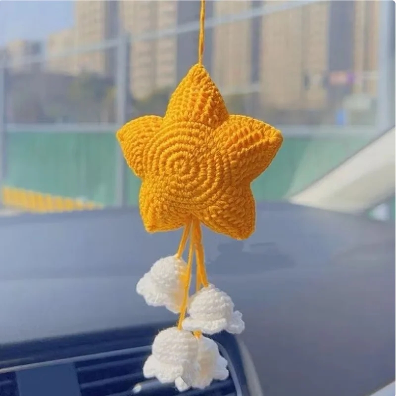 Car Interior Decoration Pendant, Hand-woven Star Lily Of The Valley, Auto Rearview Mirror Pendant, Car Accessories, Women's Cute