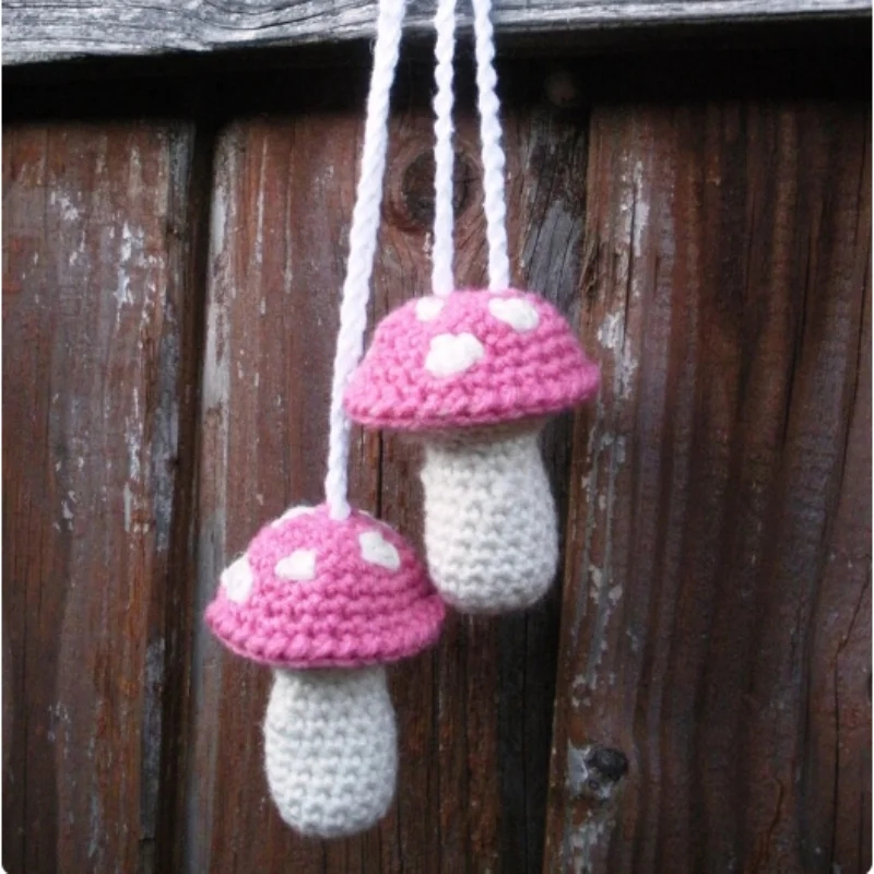 Cute Crochet Mushroom Charm For Car Mirror Hanging Swing Pendant Ornament Gift Auto Interior Decoration Accessories For Women