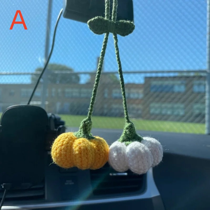 Hand-woven Pumpkin Key Chain, Halloween Car Mirror, Decorative Crochet Accessories, Lady Bag, Alloy Pendant