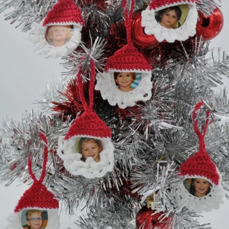 Crochet Christmas Photo Frame Pendant, Christmas Tree Hanging Ornaments, Home Decorations, Year Gifts, 2023
