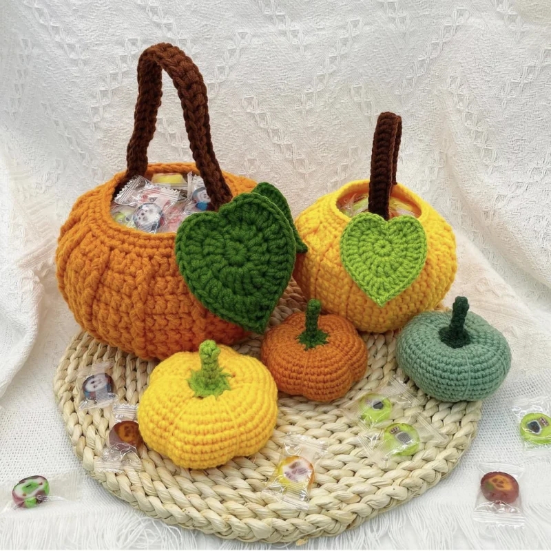 Pumpkin And Basket For Halloween Decoration, Knitting Doll, Gift For Halloween Party, For Children