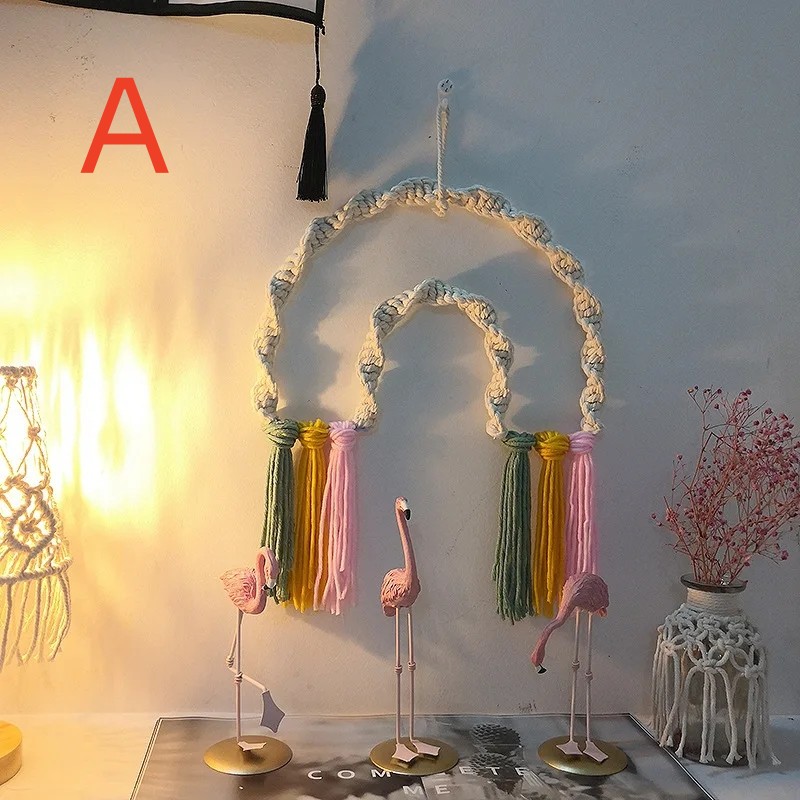 Macrame Rainbow Hanging Ornament Rope, Handmade Woven Wall Decor, Baby Girls Room Decor, Home Nursery Decor