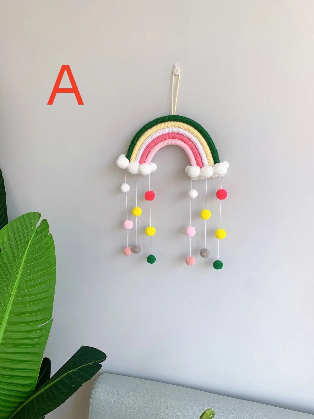 Ins Style Rainbow Clouds Tapestry, Felt Ball, Macrame Wall Hanging Decor, Kids Room Hanging Ornament, Balcony Home Wall Decor