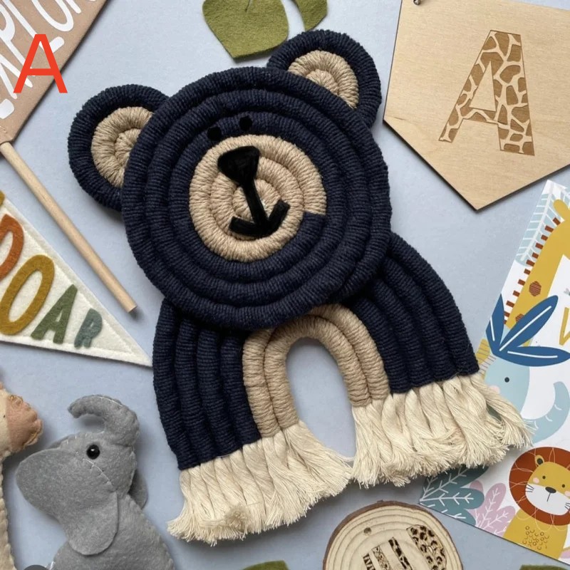 Ootdty-nordic Lion And Deer Macrame Wall Hanging For Kids Room Decor, Hand-woven Cotton Rope, Animal Wall Hanging Decor, Ins