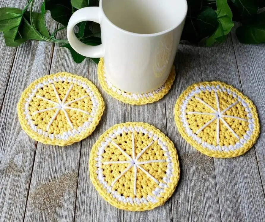 Crochet Fruit Coasters For Drinks Absorbent Woven Handmade Cotton Insulation Teapot Pads Beige Thickened For Table
