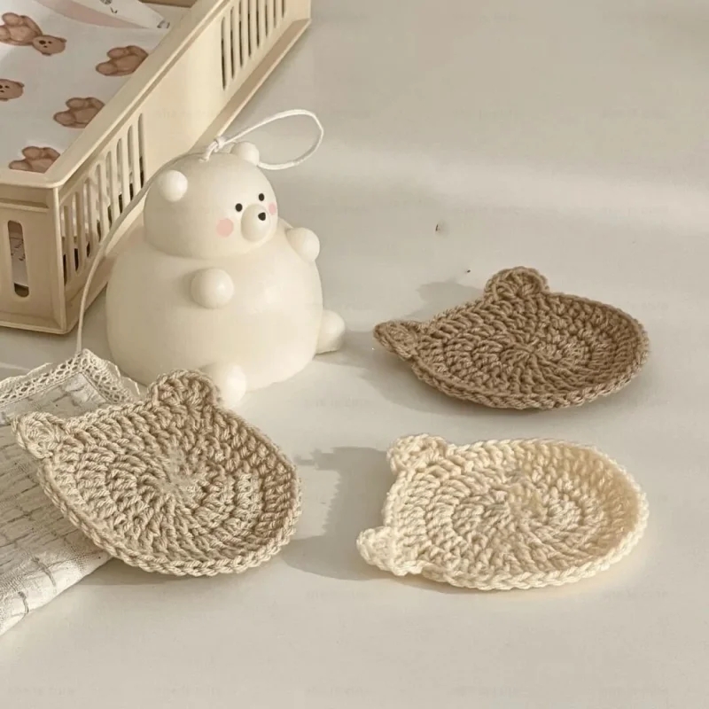 Long Lasting Bear Cup Mat Durable Cup Coaster High Temperature Resistant Anti-slip Butt Knitted Coaster Mug Rug Table Protection