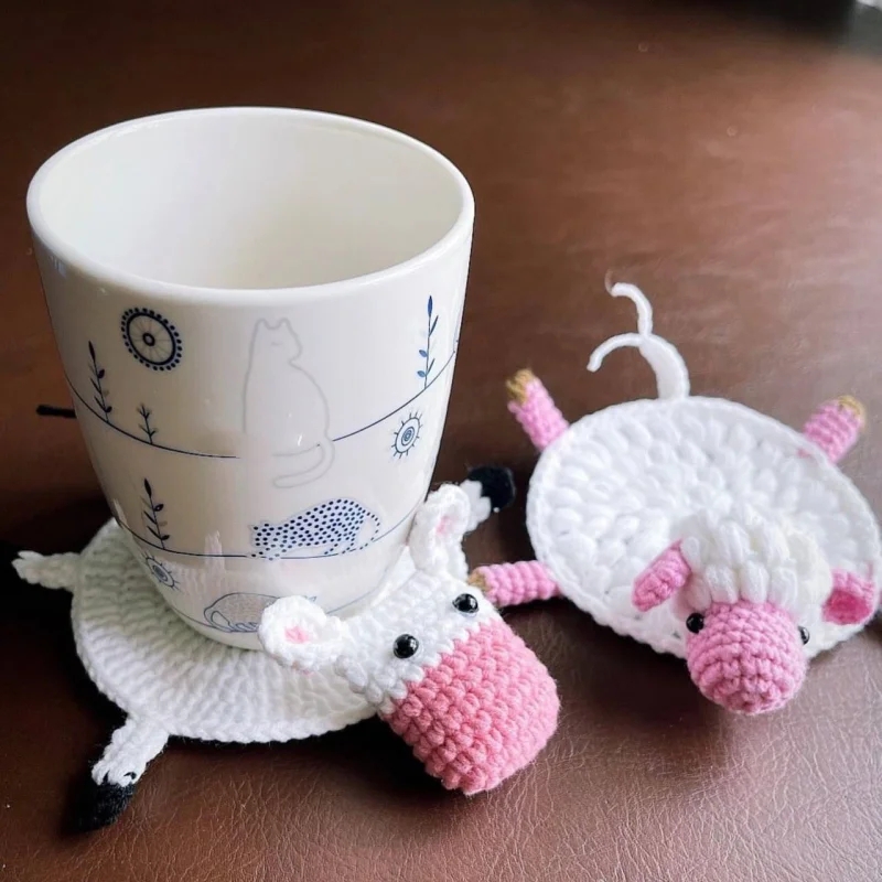 Cute Animals Coaster Hand Crocheted Sheep Teacup Mat Skid-resistant Potholder Knitted Mug Pad Halloween Party Kitchen Supplies
