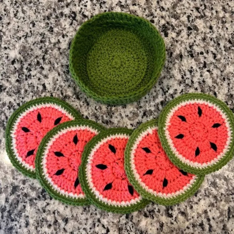 Placemat For Cuisine Coaster, Heat Insulation, Non-slip, Waterproof Cloth, Suspended Knit, Round Fruit, Kitchen Accessories